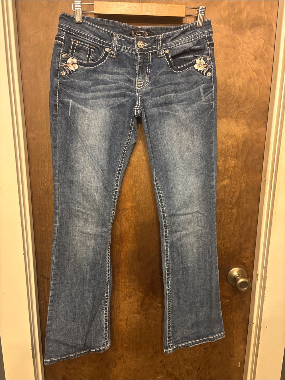 Shyanne Medium Blue Bootcut Jeans with Floral Embroidery